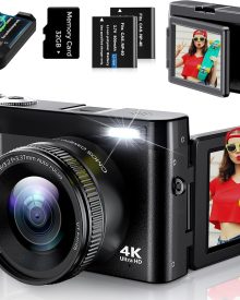 4K Digital Camera for Photography Autofocus, 2024 Latest 48MP Vlogging Camera for YouTube with SD Card, 2 Batteries, 3" 180°Flip Screen Compact Travel Camera for Teens with 16X Zoom, Anti-Shake,Black