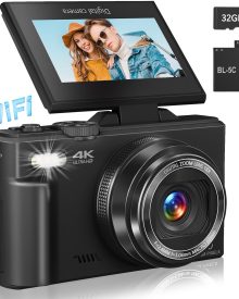 Digital Camera for Photography, 4K Vlogging Camera for YouTube 3" 180° Flip Screen 18X Digital Zoom Compact Retro Cameras with 32GB TF Card & 2 Batteries, Black