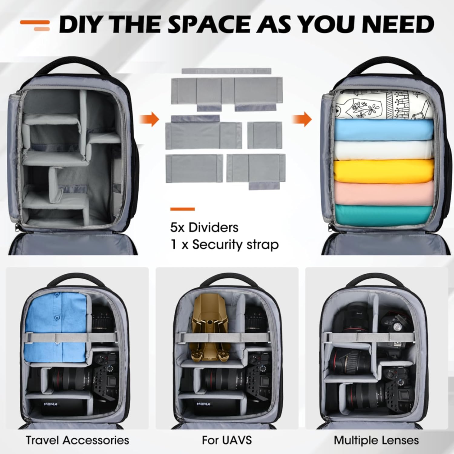 SDYSM Camera Bag Backpack Professional for DSLR SLR Mirrorless Camera Waterproof Laptop Back Pack 14 Inch with Rain Cover Anti Theft Travel Case Large Capacity Photography Backpack Black - Image 6